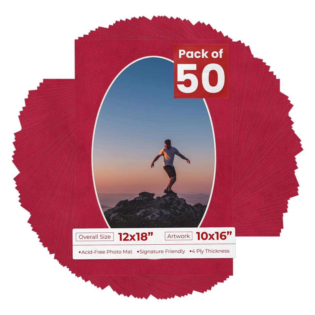 Red Suede Mat Board for 12x18 Frames - Oval Opening for 10x16 Photos